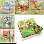 Wooden Cube 3D Puzzle 6 in 1 with a Tray Developing fine Motor Skills and Memory of Your Child Jungle  B07KWFMYDM